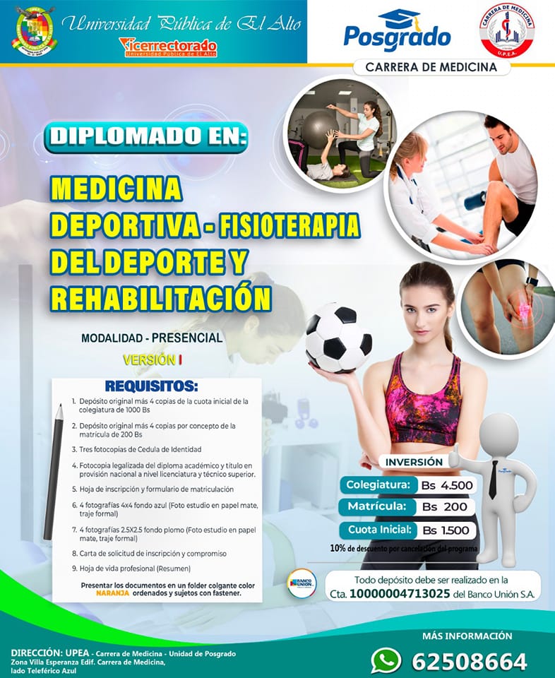 Diplomado en: Medicina Deportiva – Fisioterapia del Deporte y Rehabilitación  – UPEA Carrera de Medicina